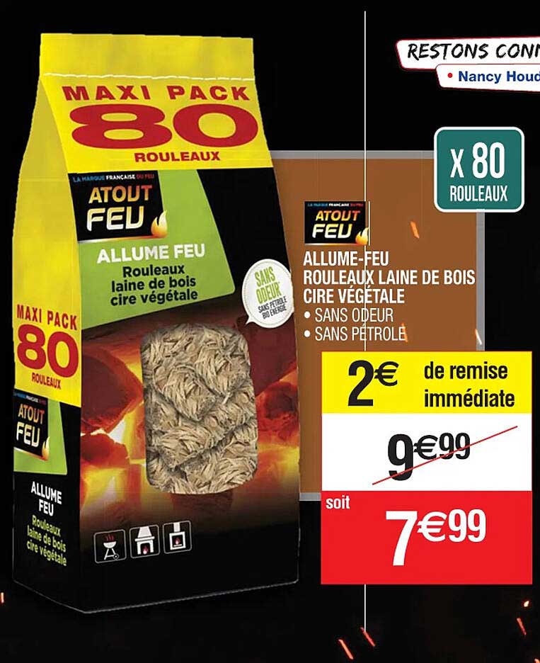 allume-feu rouleaux laine de bois cire végétale