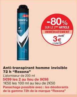 anti-transpirant homme invisible 72 h "rexona"