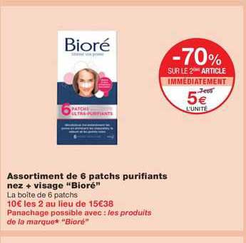 Assortiment De 6 Patchs Purifiants Nez + Visage "bioré"