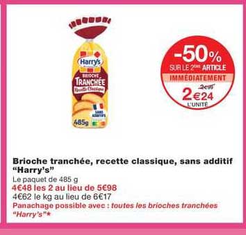 brioche tranchée, recette classique, sans additif "harry's"