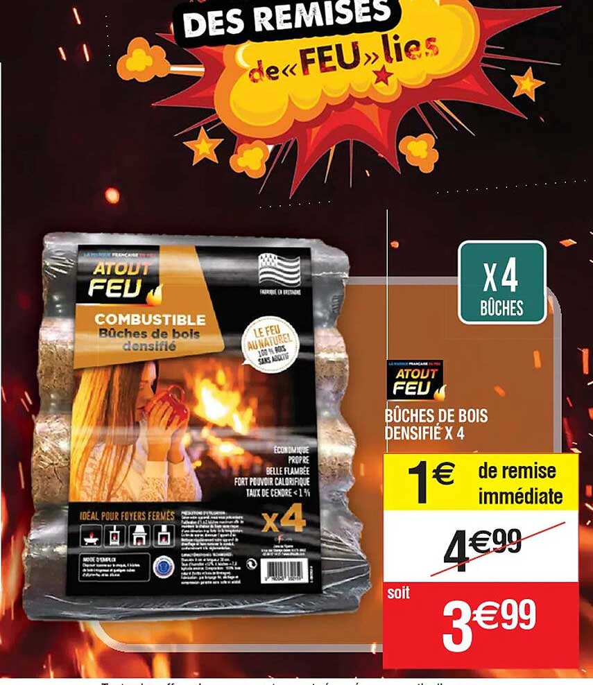 bûches de bois densifié x 4 atout feu