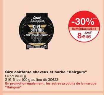 cire coiffante cheveux et barbe "hairgum"
