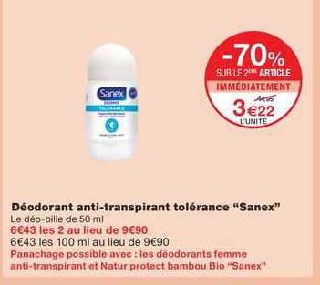 déodorant anti-transpirant tolérance "sanex"