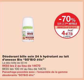 déodorant bille soin 24 h hydratant au lait d'anesse bio "so'bio étic"