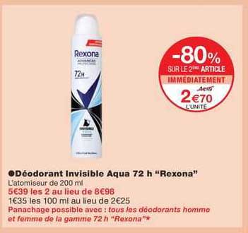 Déodorant Invisible Aqua 72h "rexona"