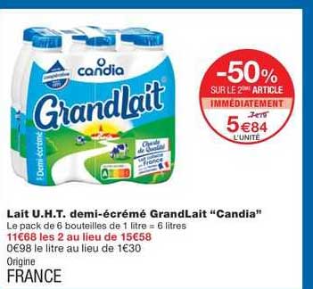 lait u.h.t. demi-écrémé grandLait "candia"