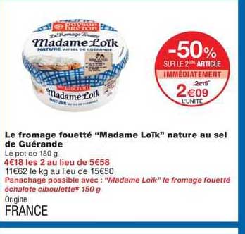 le fromage fouetté "madame loïk" nature au sel de guérande