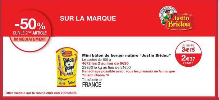 Mini Bâton De Berger Nature "justin Bridou"