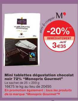 Mini Tablettes Dégustation Chocolat Noir 72% "monoprix Gourmet"