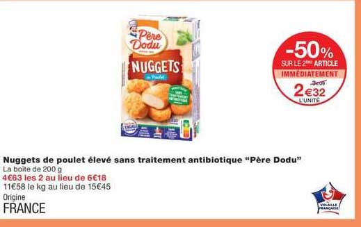 nuggets de poulet élevé sans traitement antibiotique "père dodu"