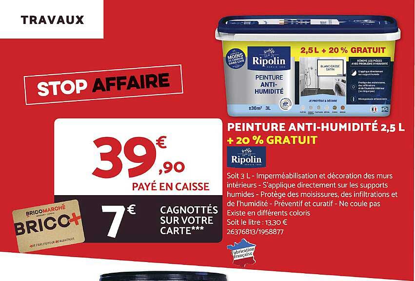 peinture anti-humidité 2,5l + 20% gratuit ripolin