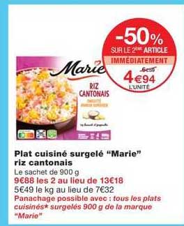 plat cuisiné surgelé "marie" riz cantonais