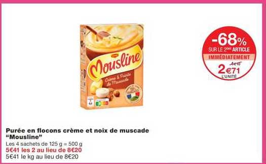 purée en flocons crème et noix de muscade "mousline"