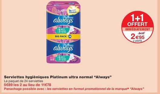 serviettes hygiéniques platinum ultra normal "always"