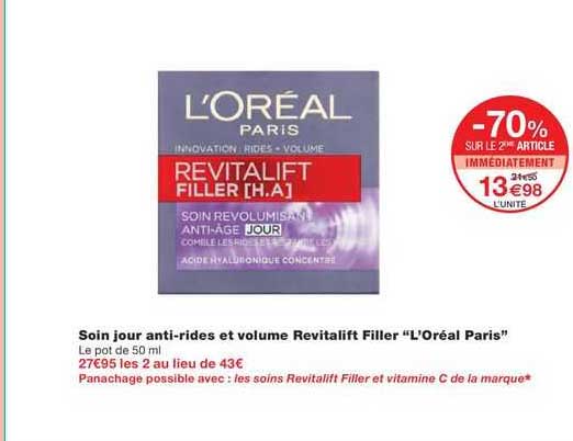 soin jour anti-rides et volume revitalift filler "l'oréal paris"