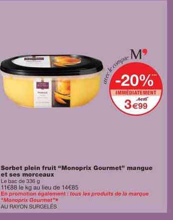 sorbet plein fruit "monoprix gourmet" mangue et ses morceaux