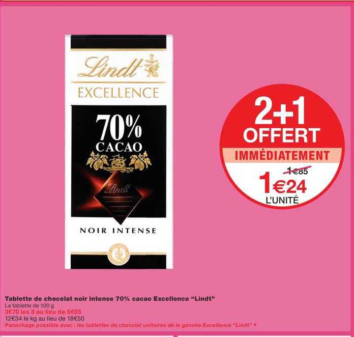 Tablette De Chocolat Noir Intense 70% Cacao Excellence "lindt"