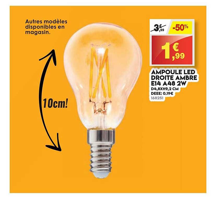 ampoule led droite ambre e14 a48 2w