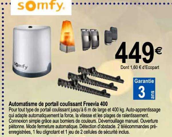 automatisme de portail coulissant freevia 400 somfy
