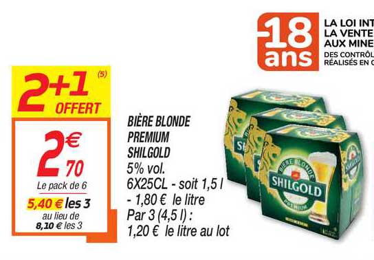 Bière Blonde Premium Shilgold 2+1 Offert