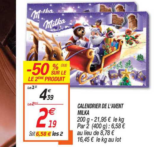 calendrier de l'avent milka -50% sur le 2ème produit