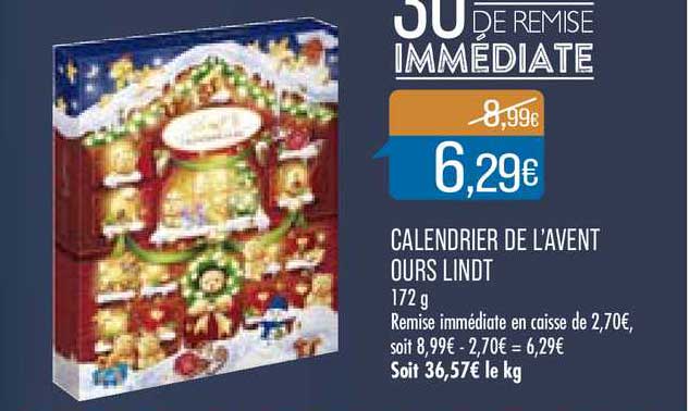 calendrier de l'avent ours lindt