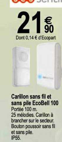 carillon sans fil et sans pile ecobelle 100