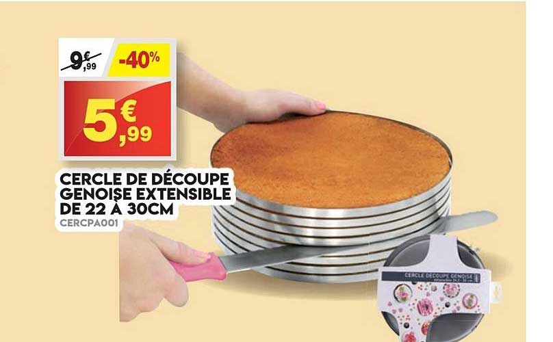 cercle de découpe genoise extensible de 22 à 30 cm