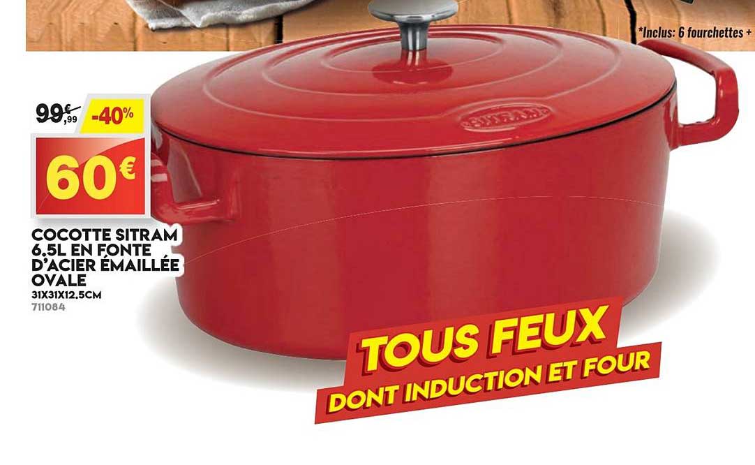 cocotte sitram 6.5l en fonte d'acier émaillée ovale