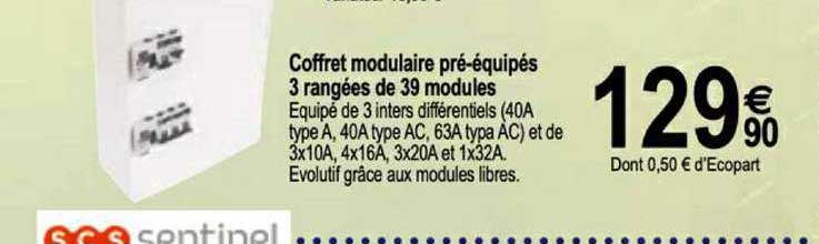 coffret modulaire pré équipés 3 rangées de 39 modules