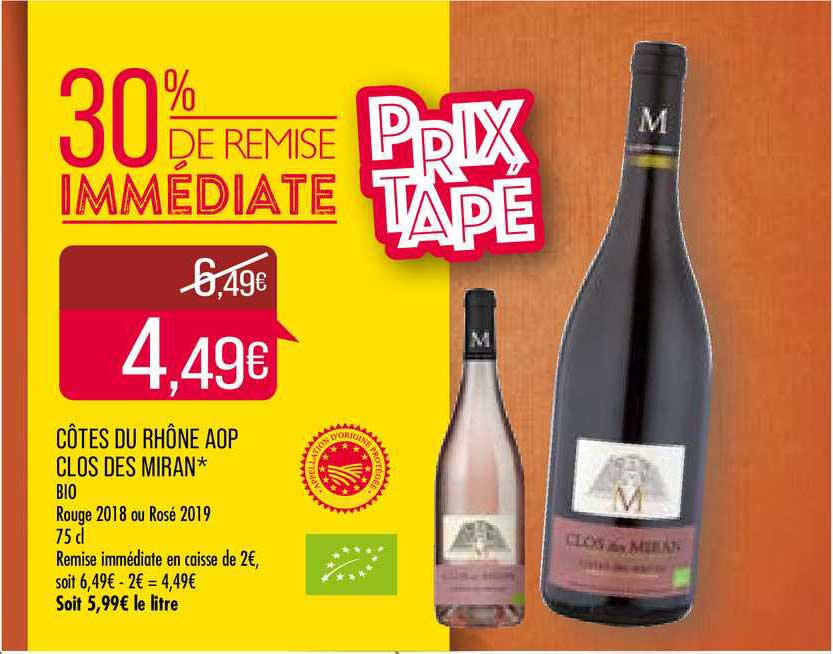 côtes du rhône aop clos des miran 30% de remise immédiate