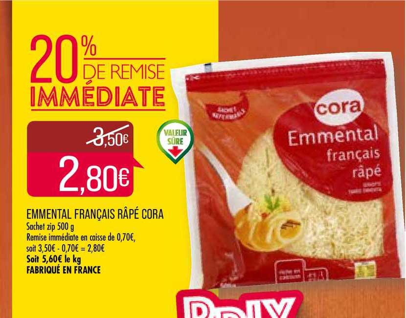 Emmental Français Râpé Cora 20% De Remise Immédiate