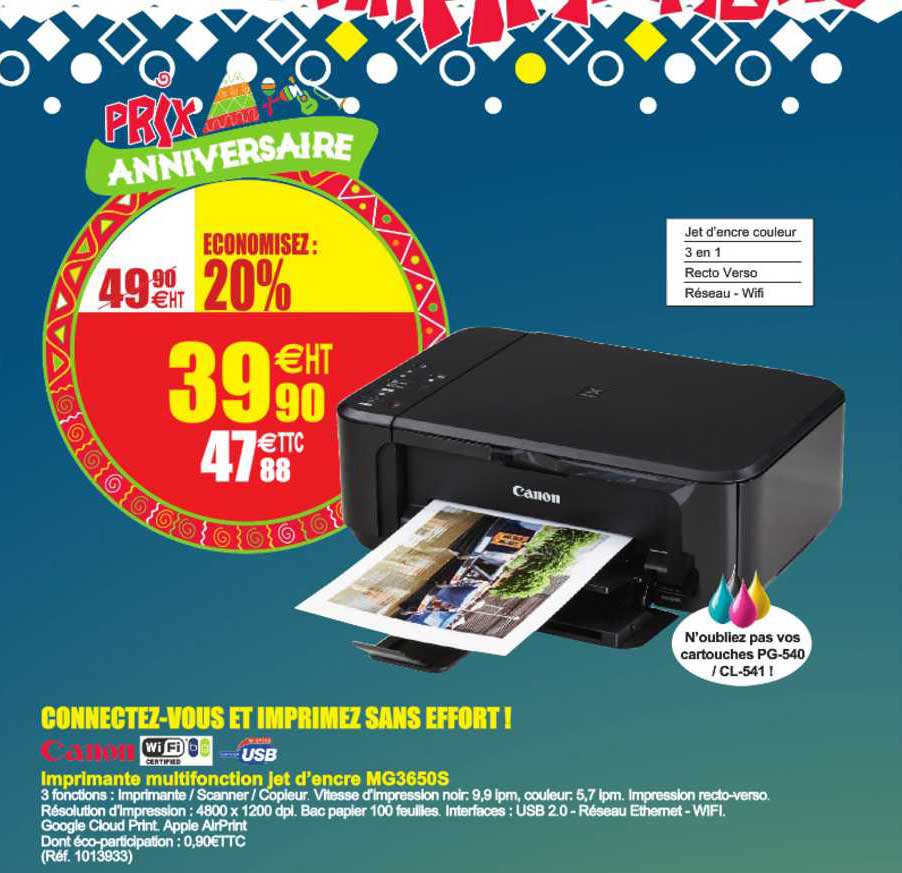 imprimante multifonction jet d'encre mg3650s canon