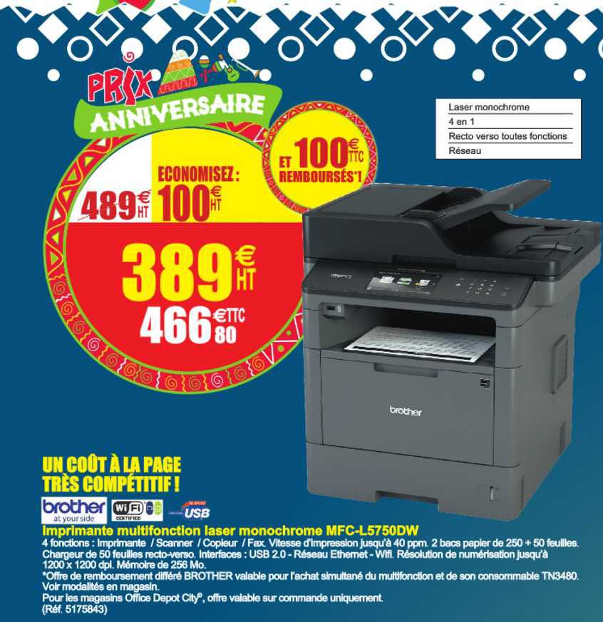 imprimants multifonction laser monochrome mfc l5750dw brother