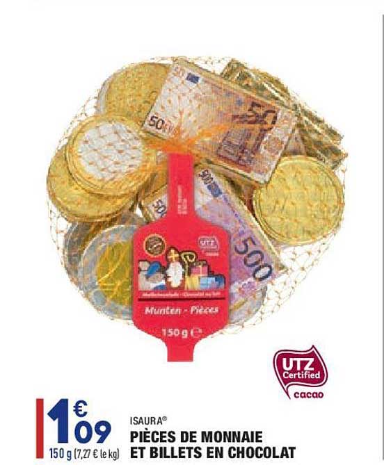 isaura pièces de monnaie et billets en chocolat