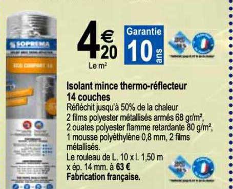 isolant mince thermo réflecteur 14 couches