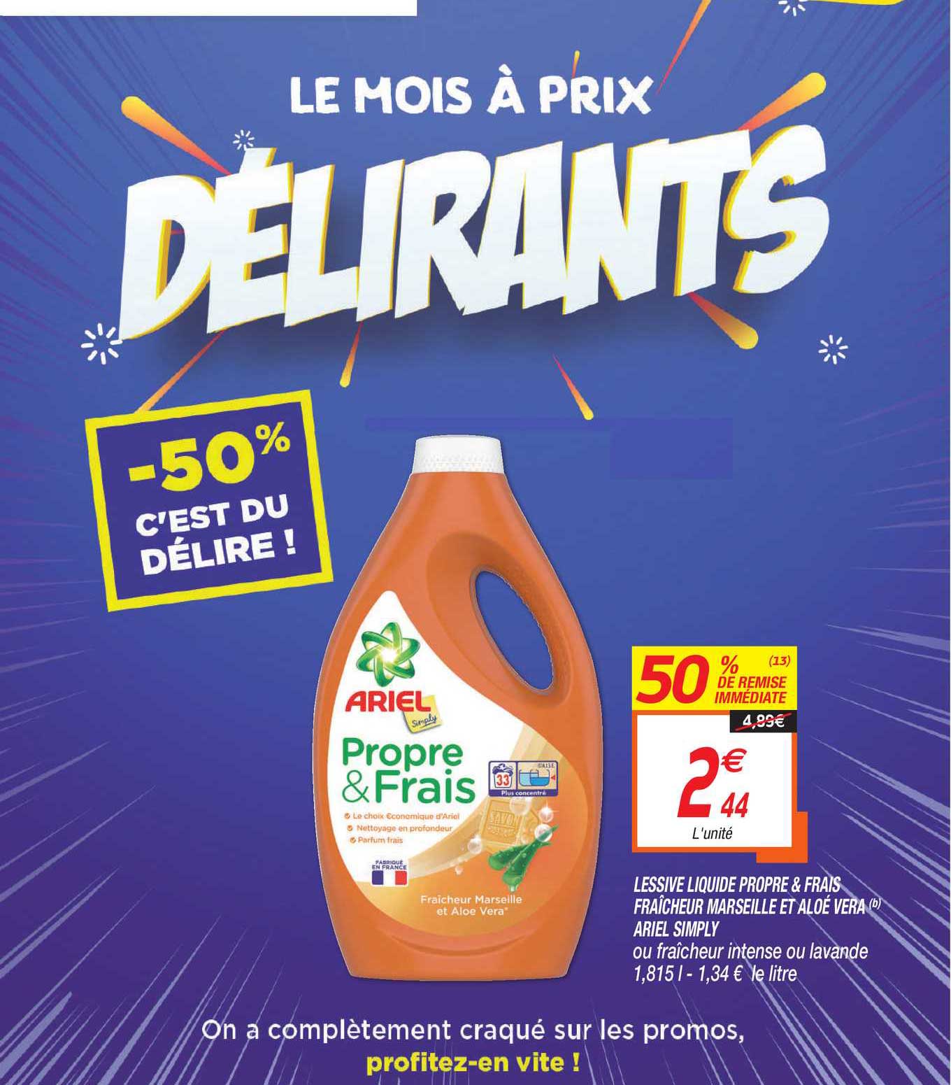 lessive liquide propre & frais fraîcheur marseille et aloé vera ariel simply 50% de remise immédiate