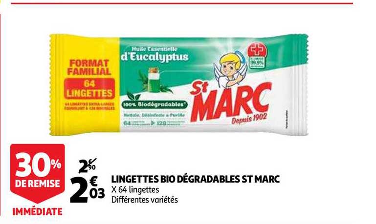 lingettes bio dégradables st marc 30% de remise immédiate