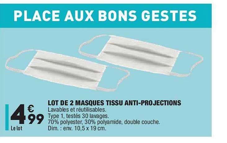 lot de 2 masques tissu anti projections