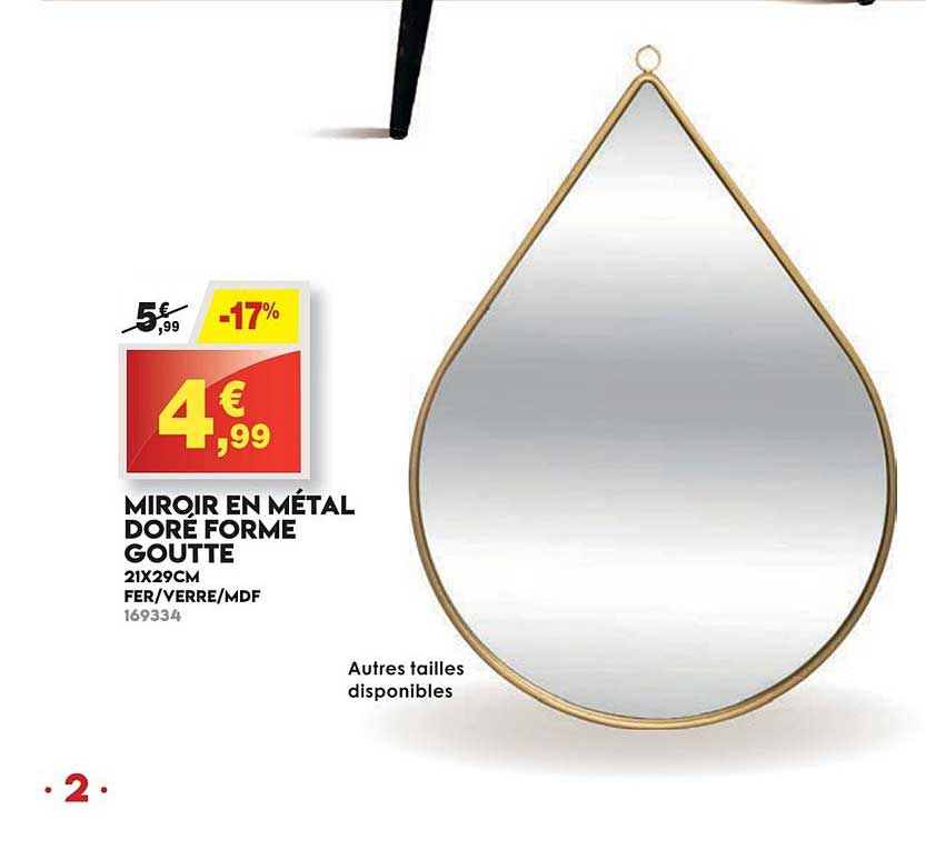 miroir en métal doré forme goutte