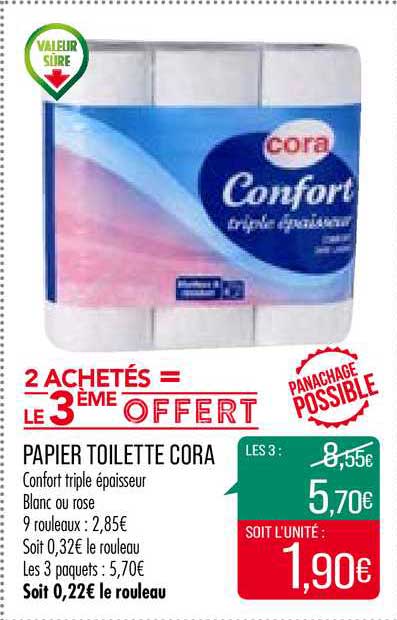 papier toilette cora 2 achetés = le 3ème offert