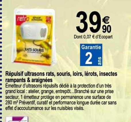 répulsif ultrasons rats, souris, loirs, lérots, insectes rampants & araignées