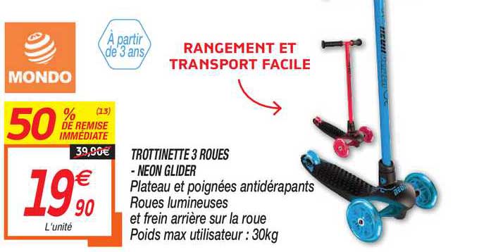 trottinette 3 roues neon glider 50% de remise immédiate