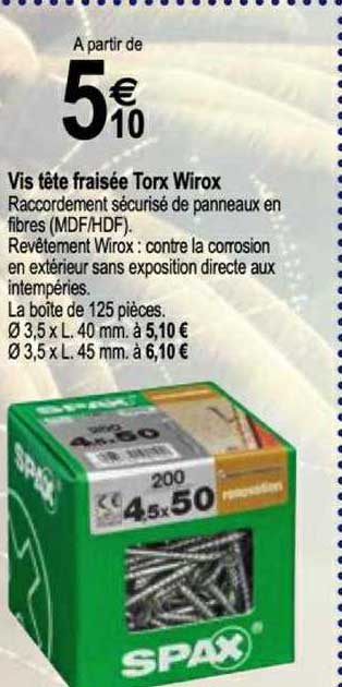 vis tête fraisée torx wirox