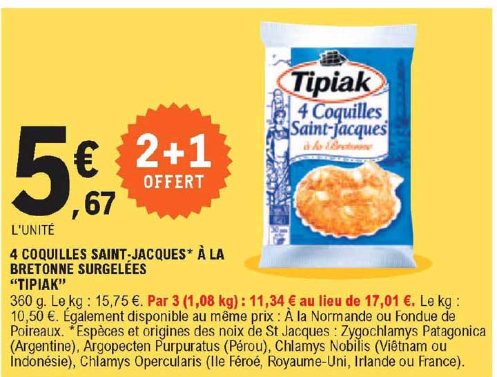 4 coquilles saint-jacques à la bretonne surgelées "tipiak"