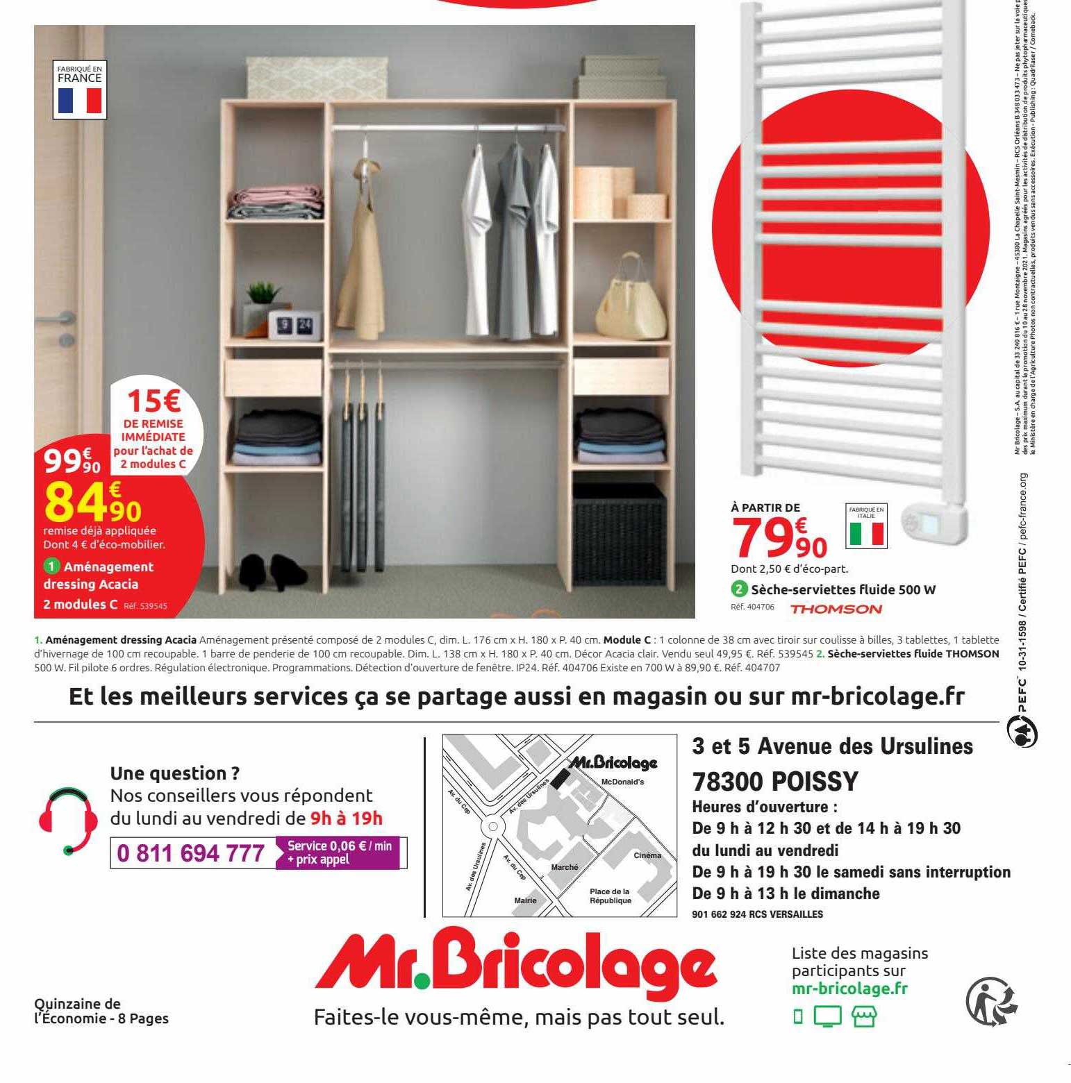 aménagement dressing acacia 2 modules c, sèche-serviettes fluide 500 w thomson