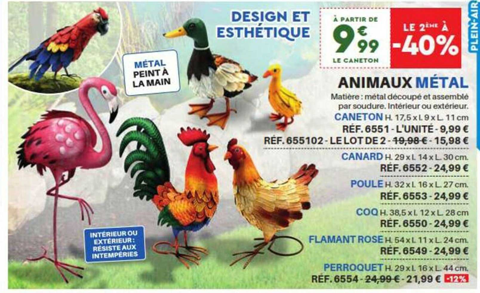 animaux métal caneton canard poule coq flamant rose perroquet  le 2ème à -40%