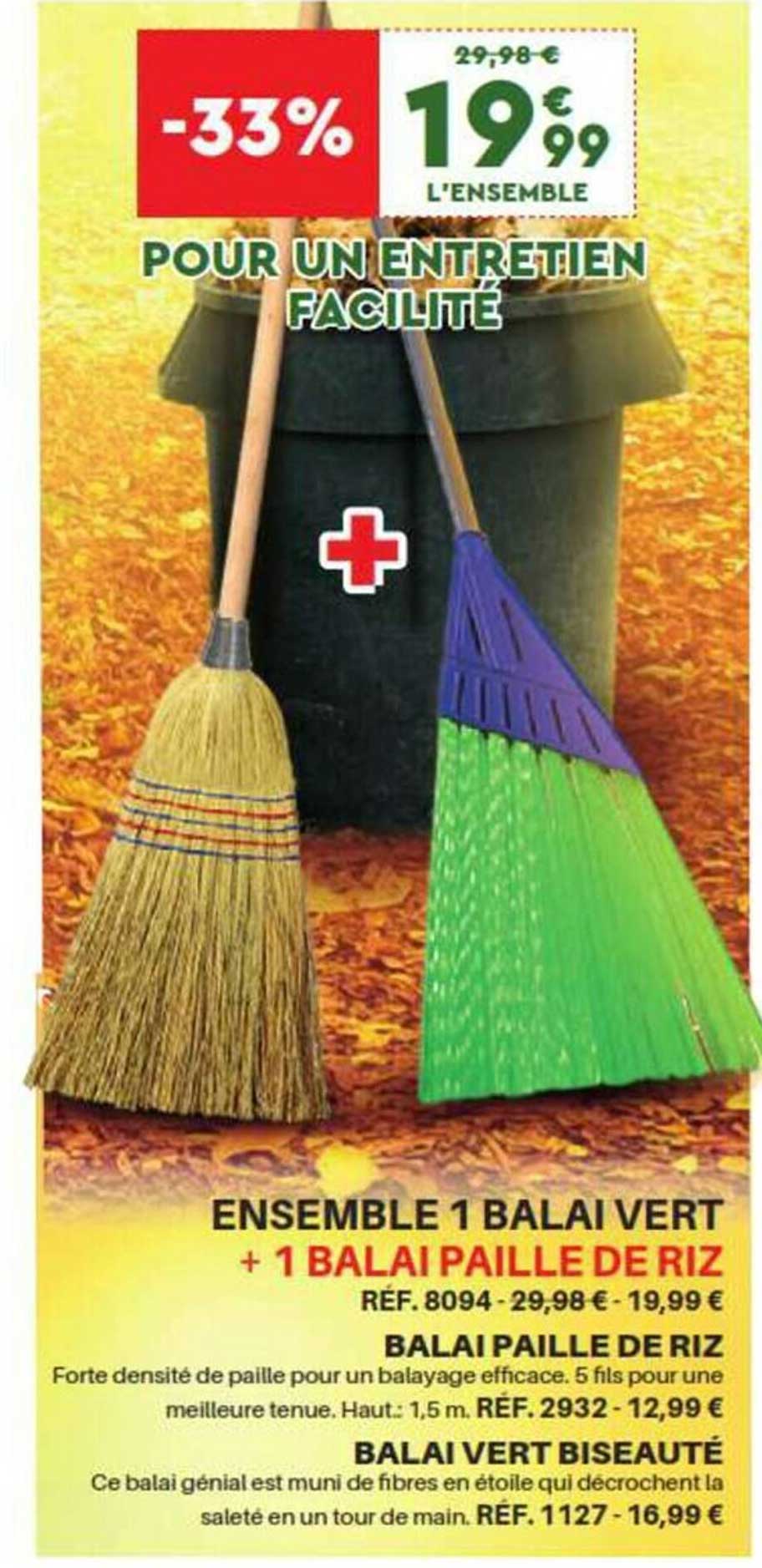 balai paille de riz balai vert biseauté ensemble 1 balai vert + 1 balai paille de riz