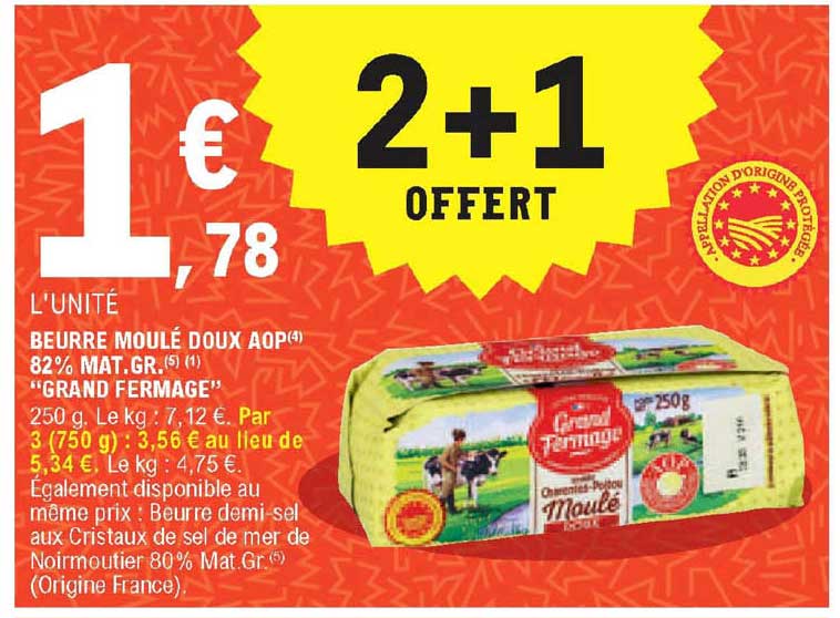 beurre moulé doux aop 82% mat. gr. "grand fermage"