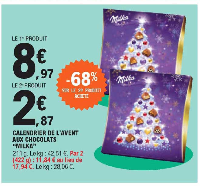 calendrier de l'avent aux chocolats "milka"